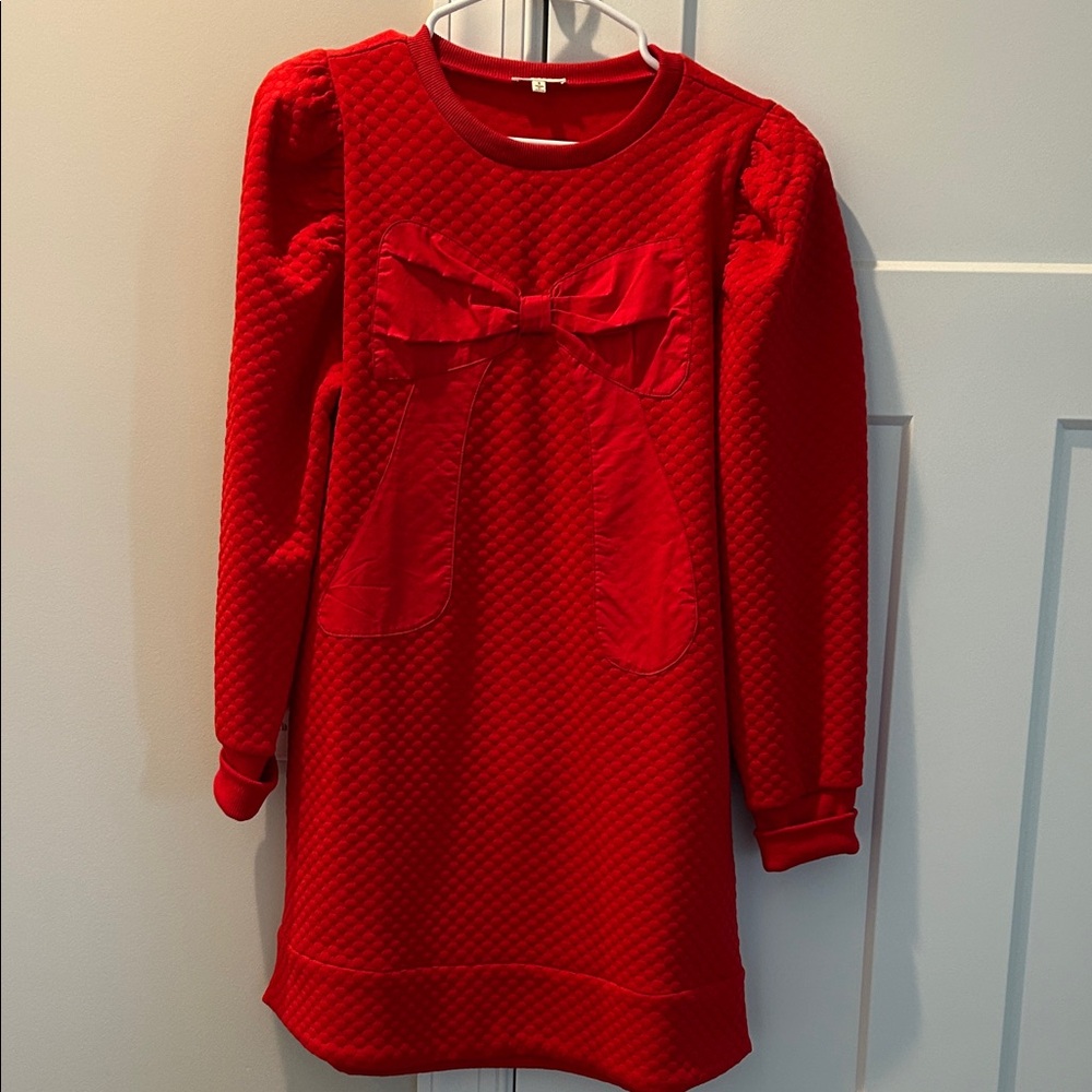 JODIFL Red Textured Dress with Bow